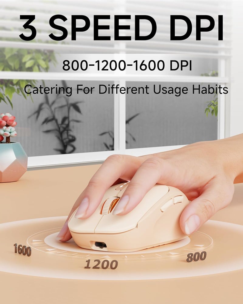 SEUNKWANG EWEADN Q5 Wireless Mouse, Bluetooth & 2.4G Quiet Computer Mouses with 1600 DPI, Battery Level Display, Ergonomic Office Mouse,6 Button Portable Cute Cordless Mice for Laptop/PC/Mac- Pink - Image 5